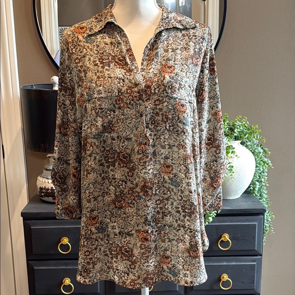 PLEIONE Floral Print Tunic Dress Blouse Size Medium